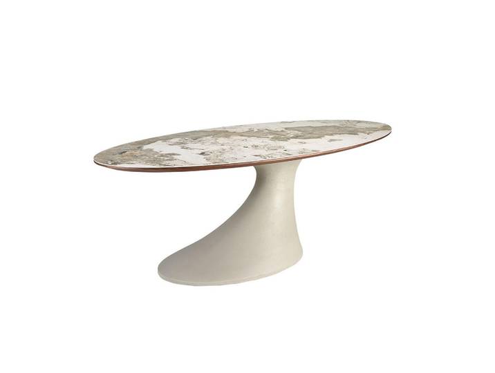 Angel Cerda Esstisch Ovaler aus Keramikmarmor und Epoxid-Glasfaser Ø220/110/75 cm, Weiß, Naturmaterialen, Echtholz,Nussbaum, Mode, nicht einzeln stellbar,Oval,Oval, 220x75x110 cm, Esszimmer, Esstische