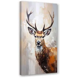 LEINWANDBILD Porträt eines Hirsches Naturtiere beige 50x100cm