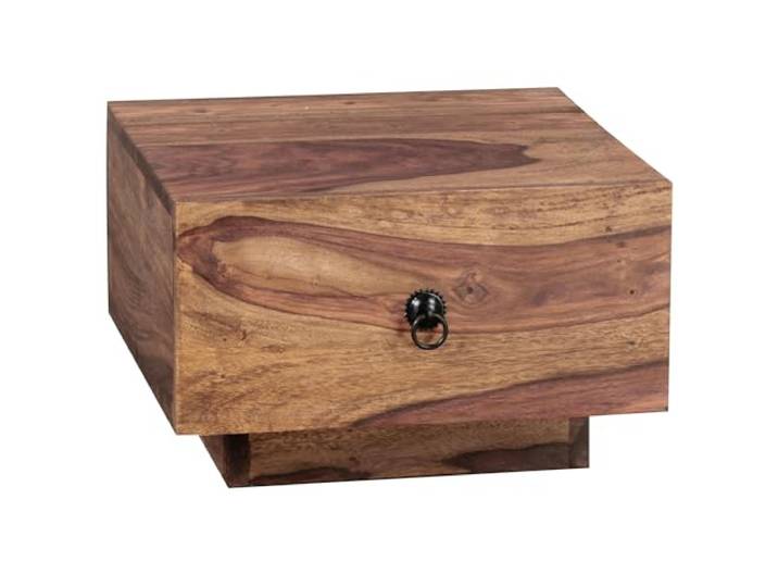 Wohnling Nachttisch Mumbai 40x40x25 cm Sheesham Massivholz Natur Nachtkommode flach mit Schublade, Nachtschrank massiv im Landhausstil, handgefertigtes Unikat, Nachtkonsole Echtholz
