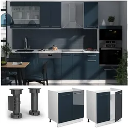 Vicco Spülenunterschrank Fame-Line Weiß Dunkelblau Hochglanz 80 cm mit Arbeitsplatte Eiche