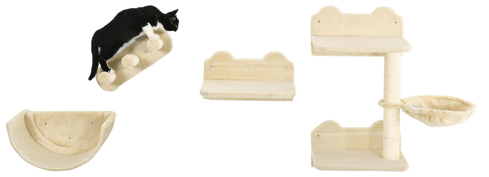 PawHut Klimmuur-Set voor Katten 4-delig met Hangmat en Krabpalen, Beige