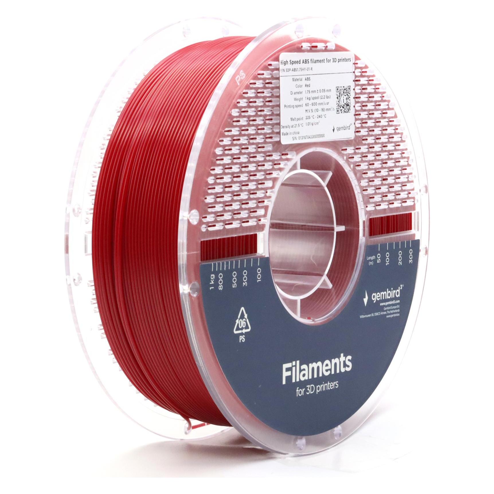 Gembird 3DP-ABS1.75HY-01-R (ABS, 1000 g, 1.75 mm) (3DP-ABS1.75HY-01-R)