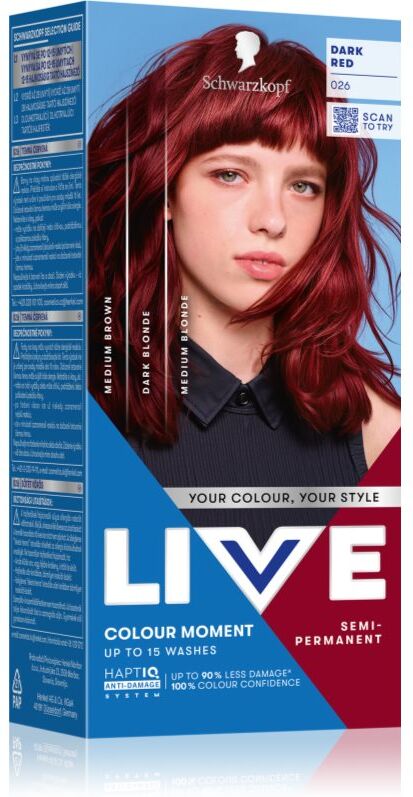 Schwarzkopf LIVE Ultra Brights or Pastel coloration capillaire semi-permanente teinte 026 Dark Red 1 pcs