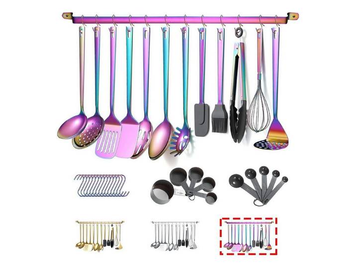 LuxusKollektion Kochbesteck-Set Küchenutensilien Set 37 Edelstahl 3.37 Teiliges Regenbogen-set