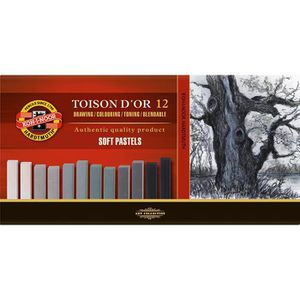 Koh-I-Noor Pastellkreide Toison D or Soft Pastels, Grautöne, 75 mm lang, 12 Stück