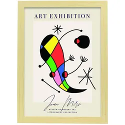 POSTER Joan Miro Kunst – Ausstellung A3 Rahmen Aus Hellem Holz