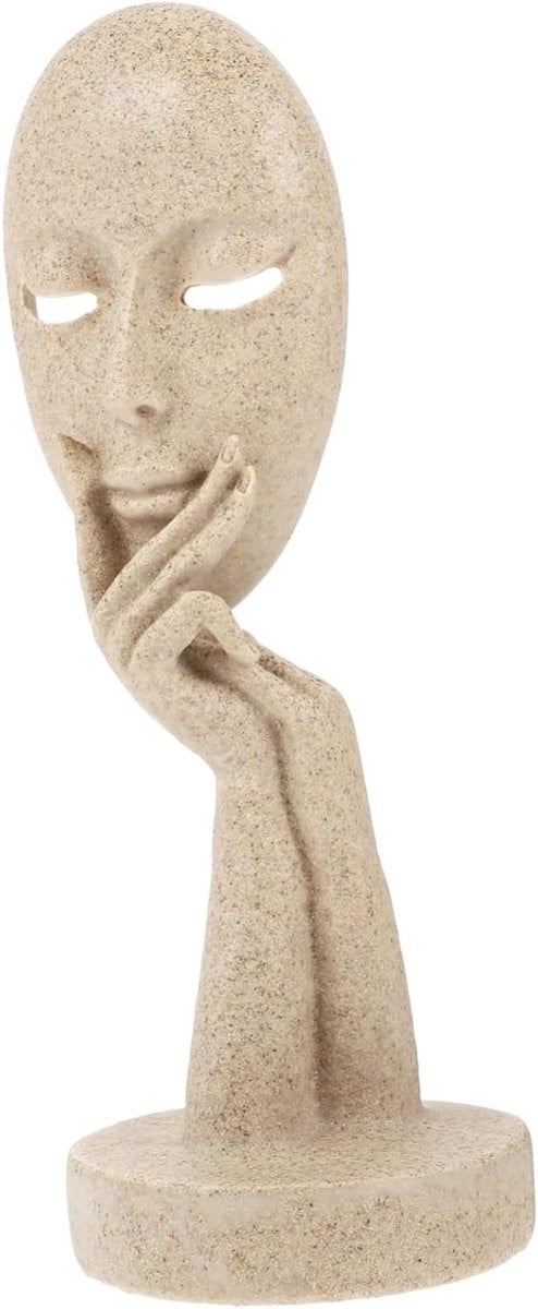 Abstract Gezicht Sculptuur Denker Beeldje Modern Minimalistisch Design Beige H 28 x B 10 cm