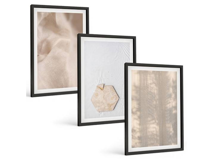 Tulup Bilder SET 3er Set - 40x60 cm Schwarzer Rahmen - Subtile Texturen, Boho-Natur, Kunststoff, Rechteckig, 40x60 cm, Fotografie, Bilder & Rahmen, Bilder