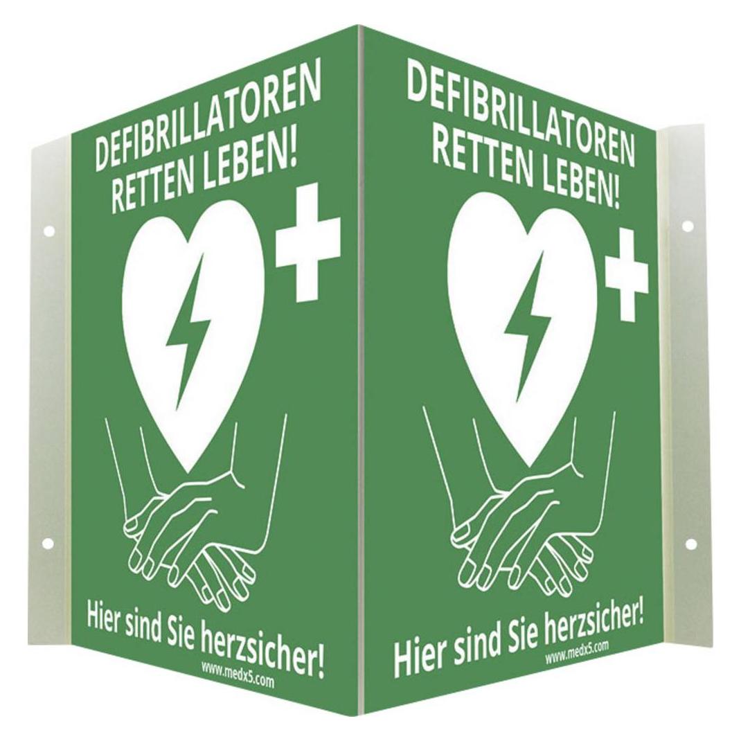 MedX5 AED Schild Defibrillator Standort Winkelschild (AED-Z-WISCHI)