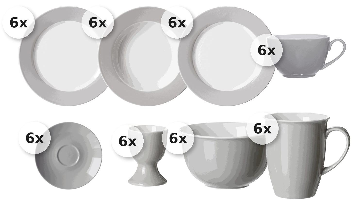 Kaffee- und Tafelservice 48 tlg. Doppio grau