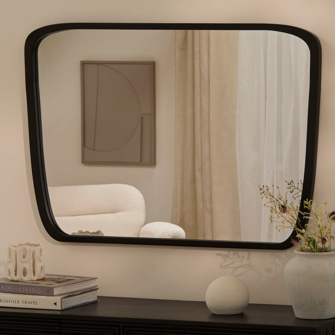 17 Stories Solid Wood Rectangle Wall Mirror Black Large