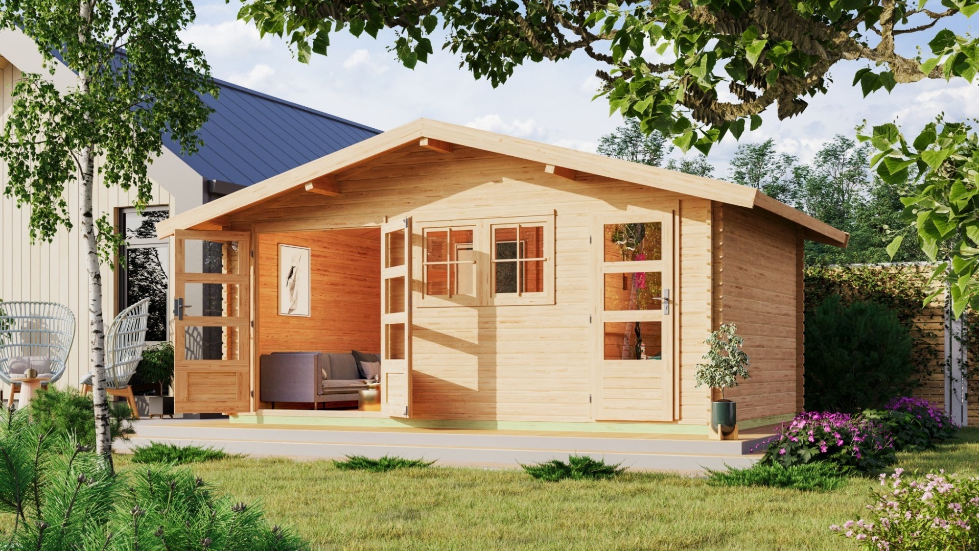 Karibu Gartenhaus Gerätehaus Blockhaus Lagor 2 naturbelassen 507x327x273 cm