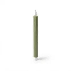 Relaxdays LED Stabkerzen, 2er Set, HxD: 25 x 2 cm, flackernde Flamme, Echtwachs, Rillen, flammenlose Kerzen, khaki