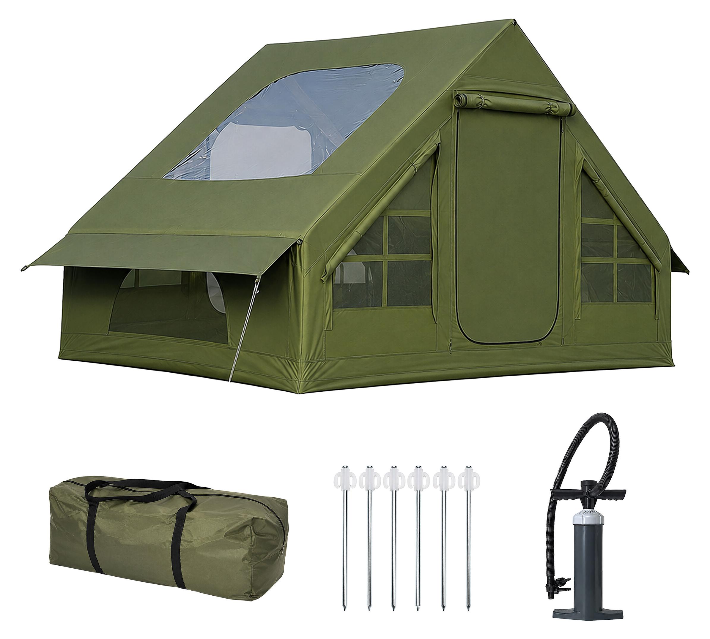 Relaxdays Campingzelt aufblasbar, HBT: 200x300x210 cm, Schnellaufbau, Luftzelt wasserdicht, Moskitonetz, Pumpe, grün