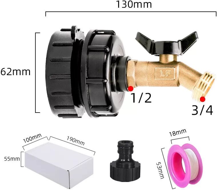 INF Adaptateur de réservoir IBC Tote avec valve en laiton et accessoires