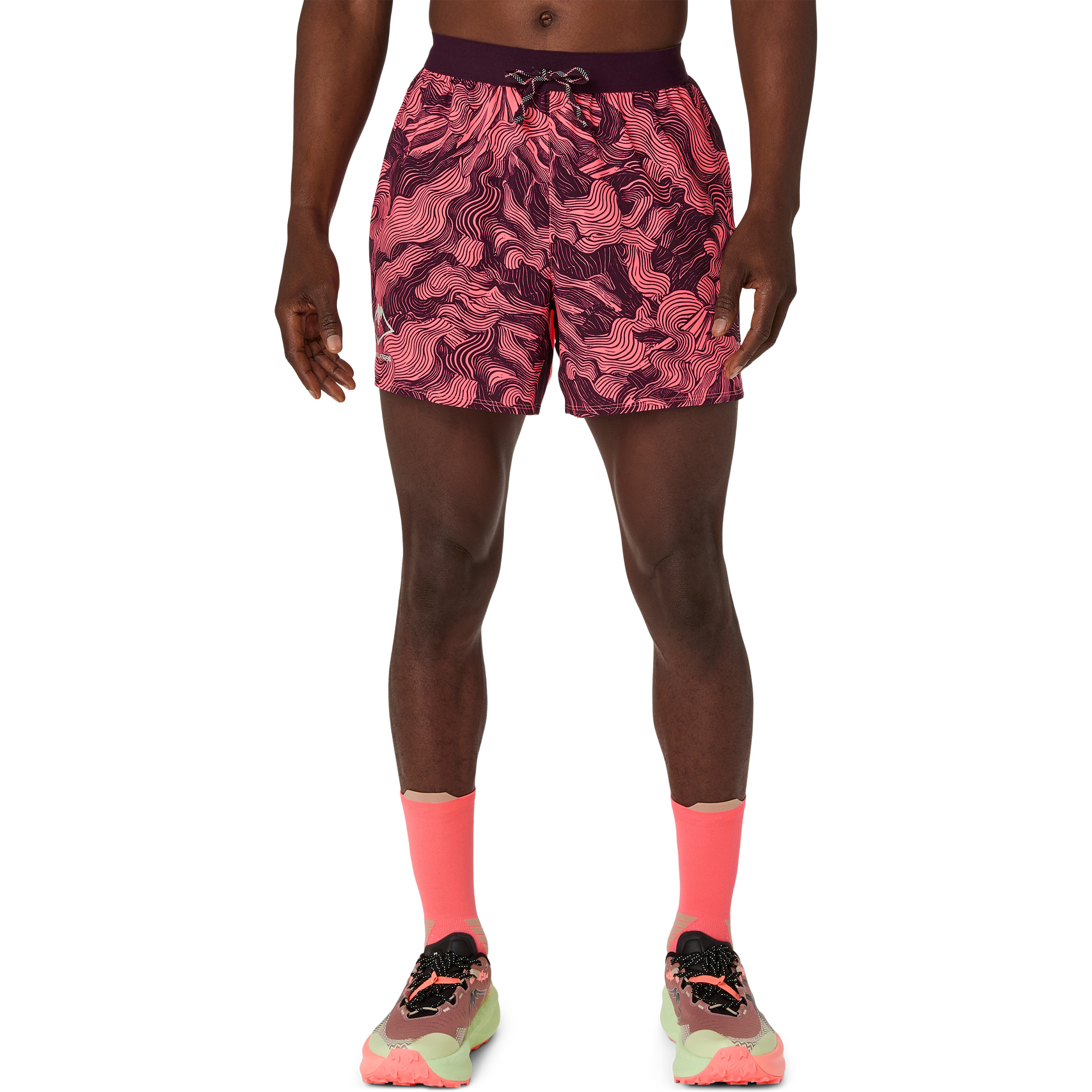 Asics Fujitrail All Over Print 5'' Herren Laufhose orange Größe XL Trailrunning | Laufen Elastisch