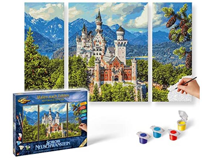 Schipper 609260837 Malen nach Zahlen - Schloss Neuschwanstein - Bilder malen für Erwachsene, inklusive Pinsel und Acrylfarben, Triptychon 50 x 80 cm