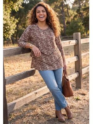 Plus Size Women's Poetry Tiered Tee by Catherines in Brown Faded Zebra (Size 2X)