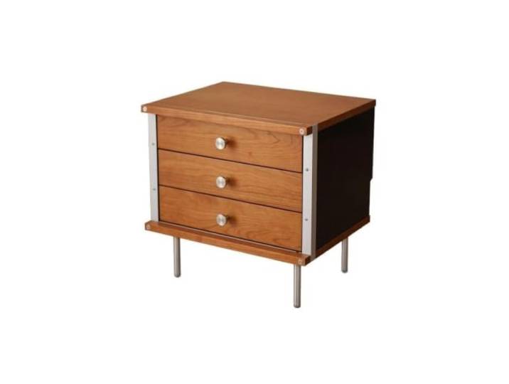 Bett mit Stauraum Mid-Century-Nachttisch aus Holz mit 3 Schubladen Desktop Akzentrahmen aus Metall, großer Stauraum for Schlafzimmerutensilien