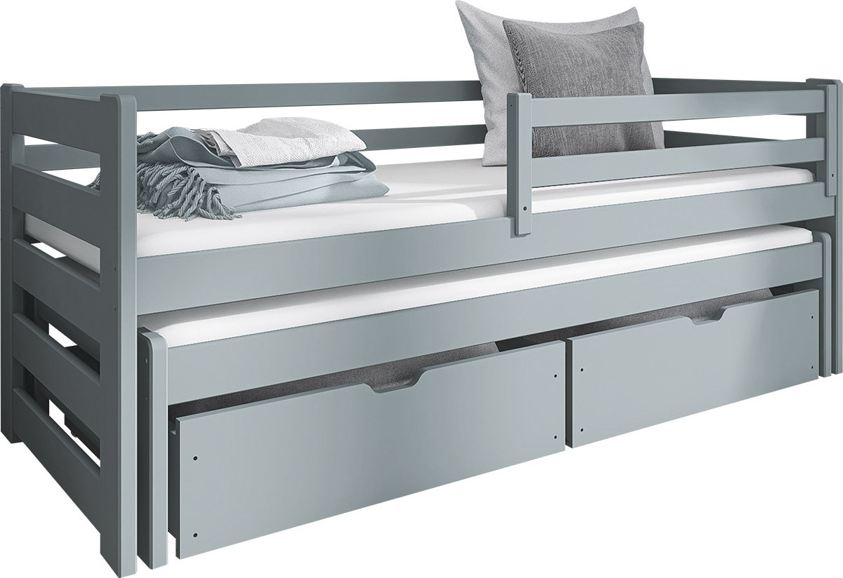 MIRJAN24 Kinderbett mit Stauraum Senso 80, Bett mit zwei Bettschubladen und 2. Schlafgelegenheit, 206x86x78 cm (Farbe: Asche)