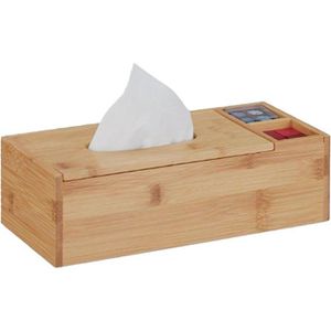 Relaxdays Taschentuchbox 10028811, aus Bambus, mit 2 Fächern, 30,5 x 9 x 14,5 cm, braun