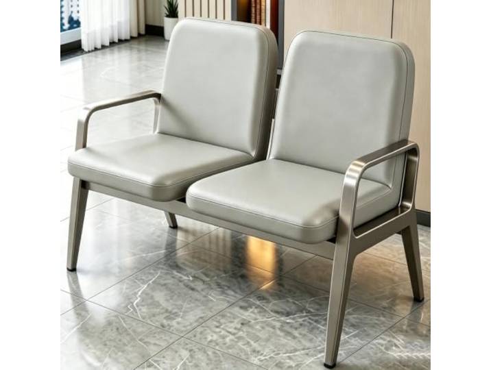 KCIOQLS Wartezimmerbank, Öffentliche Lobby-Sitzbank for Besucher Hochwertiges Lederpolster, Geeignet for Krankenhäuser, Hallen, Flughäfen(White,2-Seater)