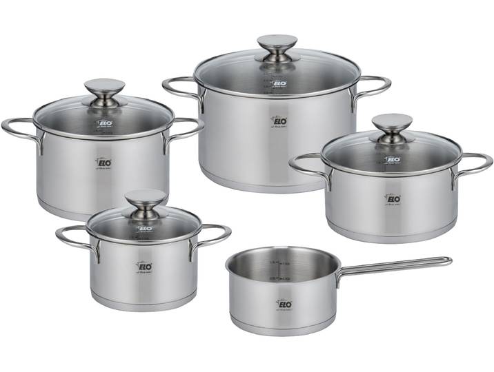 Topf-Set ELO Galant , silber (edelstahlfarben), B:35cm H:27,5cm L:56cm, Töpfe, Topf-Set, iIntegriertes Öl-Dosiersystem (Oil Optimizer), Induktion