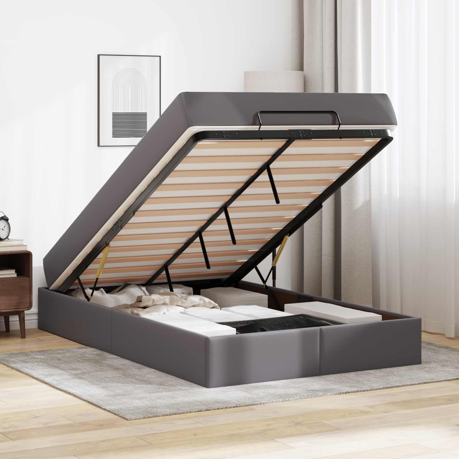 vidaXL Cadre de lit avec matelas Autre 2 pièces Gris PVC
