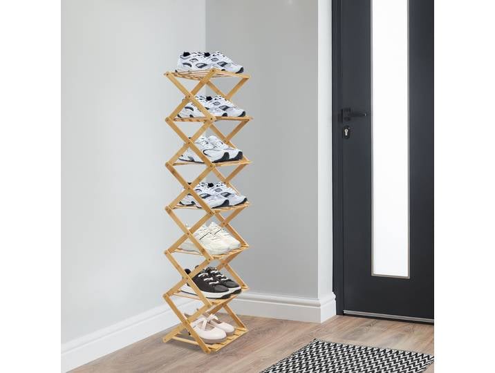 Étagère à chaussures pliable à 7 niveaux, étagère à chaussures en bambou autoportante, boîte de rangement de chaussures pliable, capacité de charge d'environ 3KG