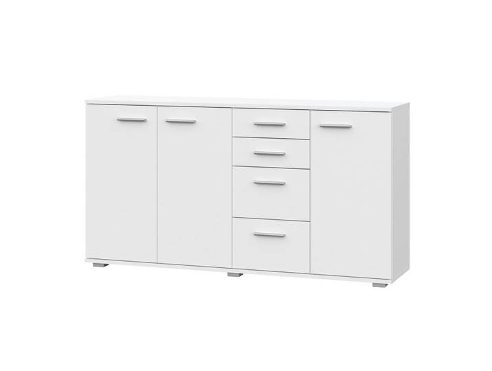 Komodee Sideboard Fauske Kom3-3D4S Schubladen Weiß, Kunststoff, 138x74x34 cm, Kleinmöbel, Kommoden, Sideboards