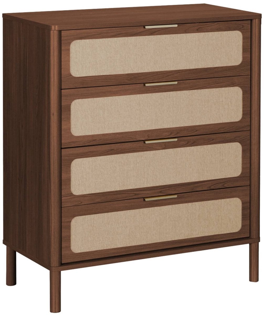 Sweek Etta Vintage ladekast met 4 lades in houtdecor en rietwerk