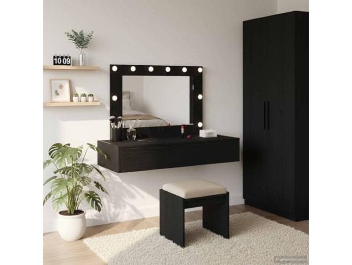 Xolmizyn Schminktisch mit Spiegel, Kosmetiktisch Holzwerkstoff, Schwarz Inklusive Schublade, Modernes Design, USB-Spiegelbeleuchtung, Pflegeleicht