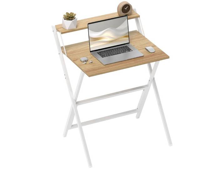 Bureau - HOMCOM - pliable - 65 5 x 45 cm - étagère de rangement - pour chambre petits espaces - bois naturel