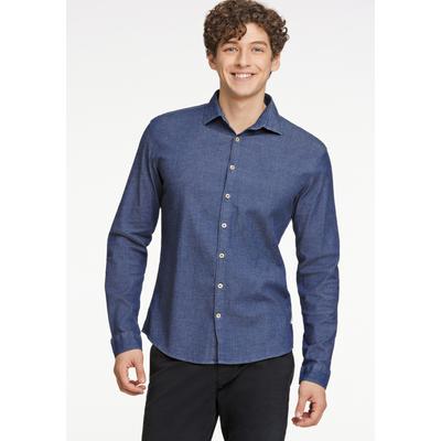 Langarmhemd LINDBERGH "Freizeithemd (Langarm) Relaxed Fit", Herren, Gr. S, Normalgrößen, blau (dk blau), Obermaterial: 98% Baumwolle, 2% Elasthan, Hemden