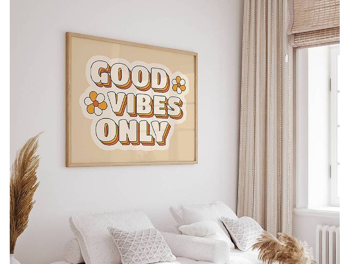 Tableau déco Good Vibes Only Cadre : hêtre massif verni Fixation : plexiglas Multicolore 52 x 62cm