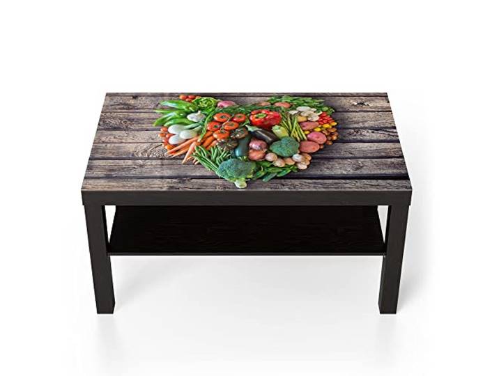 DEQORI Glastisch schwarz groß 90x50 cm Motiv Vegetarisches Herz ausgefallener Beistelltisch aus Glas Hochglanz Couchtisch fürs Wohnzimmer moderner Couch Tisch mit Design