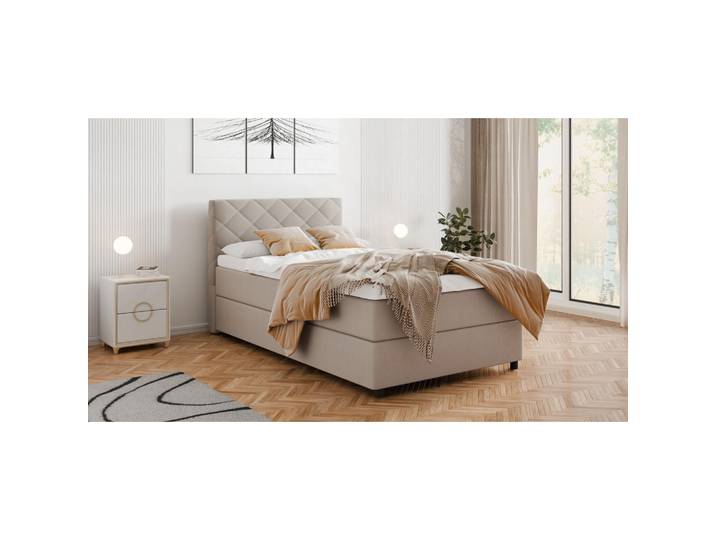 Homesy Boxbett Diamaro 120x200 cm mit Bettkasten und Topper - Dunkelbeige, Beige, Holz, Mode, 120x200 cm, Schlafzimmer, Betten, Boxspringbetten