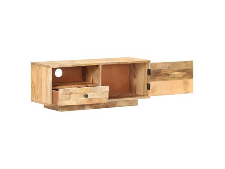 PUGYNBK TV-Schrank aus massivem Mangoholz, 90 x 30 x 35 cm Mit Tür, Regal und Schublade, geräumige Aufbewahrung, klassischer Stil für das Wohnzimmer