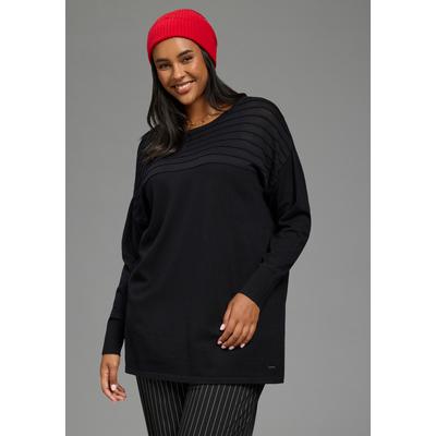 Strickpullover LAURA SCOTT CURVE "Große Größen", Damen, Gr. 48/50, schwarz, Strick, Obermaterial: 50% Viskose, 28% Polyester, 22% Polyamid, Mesh, unifarben, weit Po-bedeckend, Rundhals, Rippbündchen, Pullover Strickpullover, auch in großen Größen,...