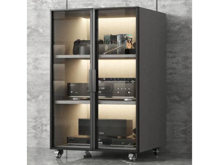 LEUBDIBR Audio Rack Schrank mit verstellbaren Regalen und Glastür Audio-Rack, verstellbare Regale, gehärtetes Glas, Medienständer, stabil(Gray,With Wheel H 102cm/40.2in)