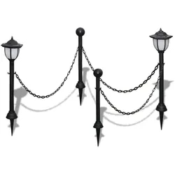Helloshop26 - Kettenbarriere mit 2 Solarleuchten und 2 dekorativen Lichtmasten