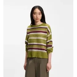 BOSS für Damen. 50567041 Übergroßer Strickpullover aus Alpakamischung mit grünen Streifen (M), Lässig, Baumwolle, Klassisch