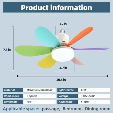 Uplifted Finds Ceiling Fan Light With Remote 20.5 In LED Fan For Kitchen Or Small Rooms multi color