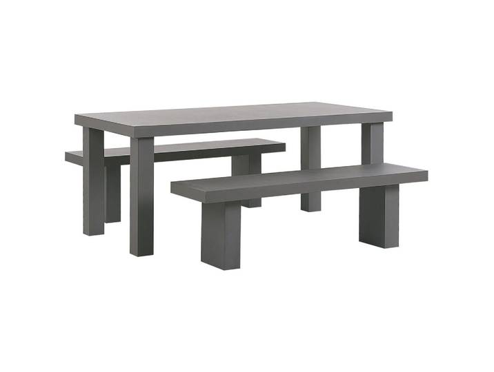 GARTENMÖBEL SET Beton grau Tisch mit 2 Bänken Taranto