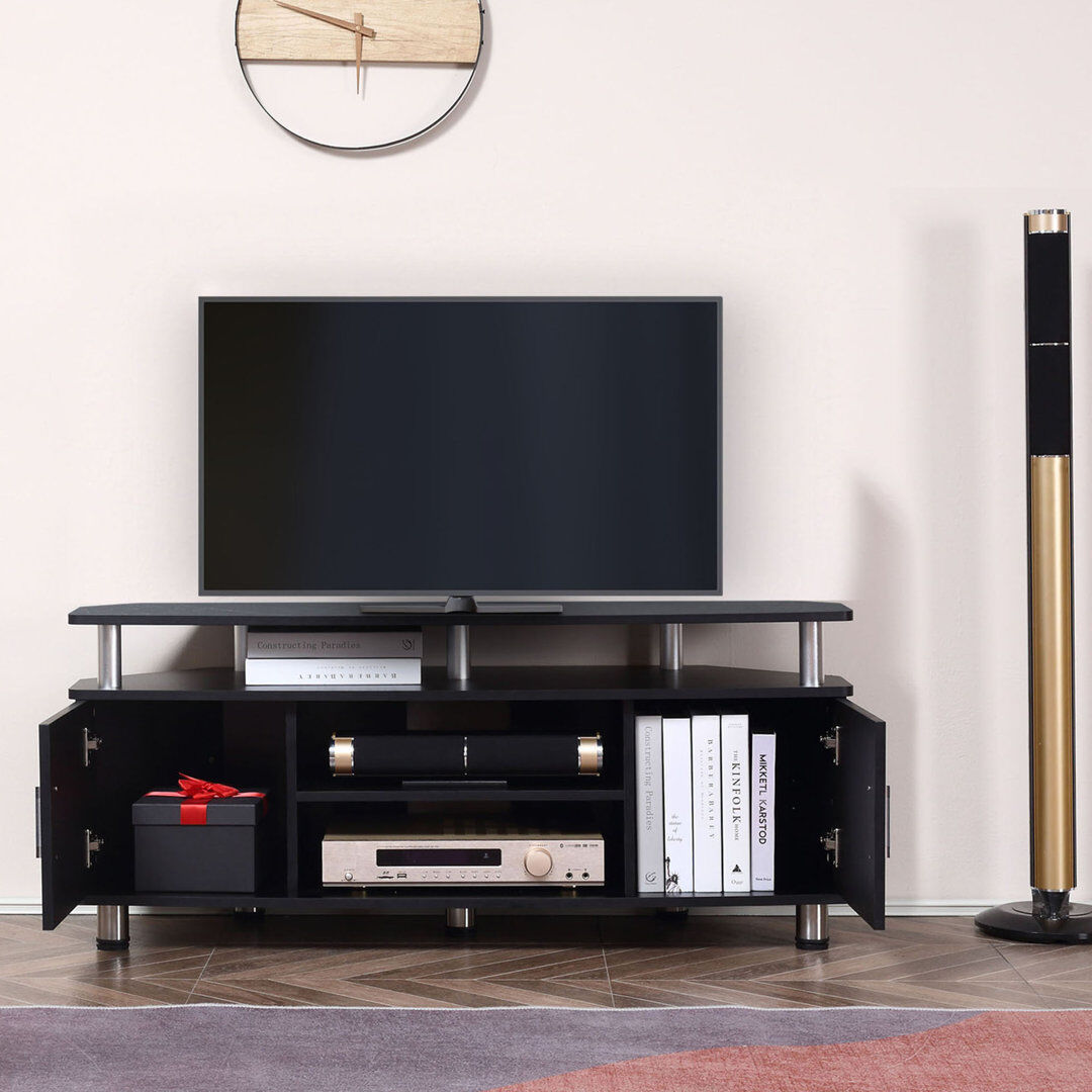 Metro Jaidyn TV Unit Cabinet with Storage Shelves Entertainment Center Black Black 55"