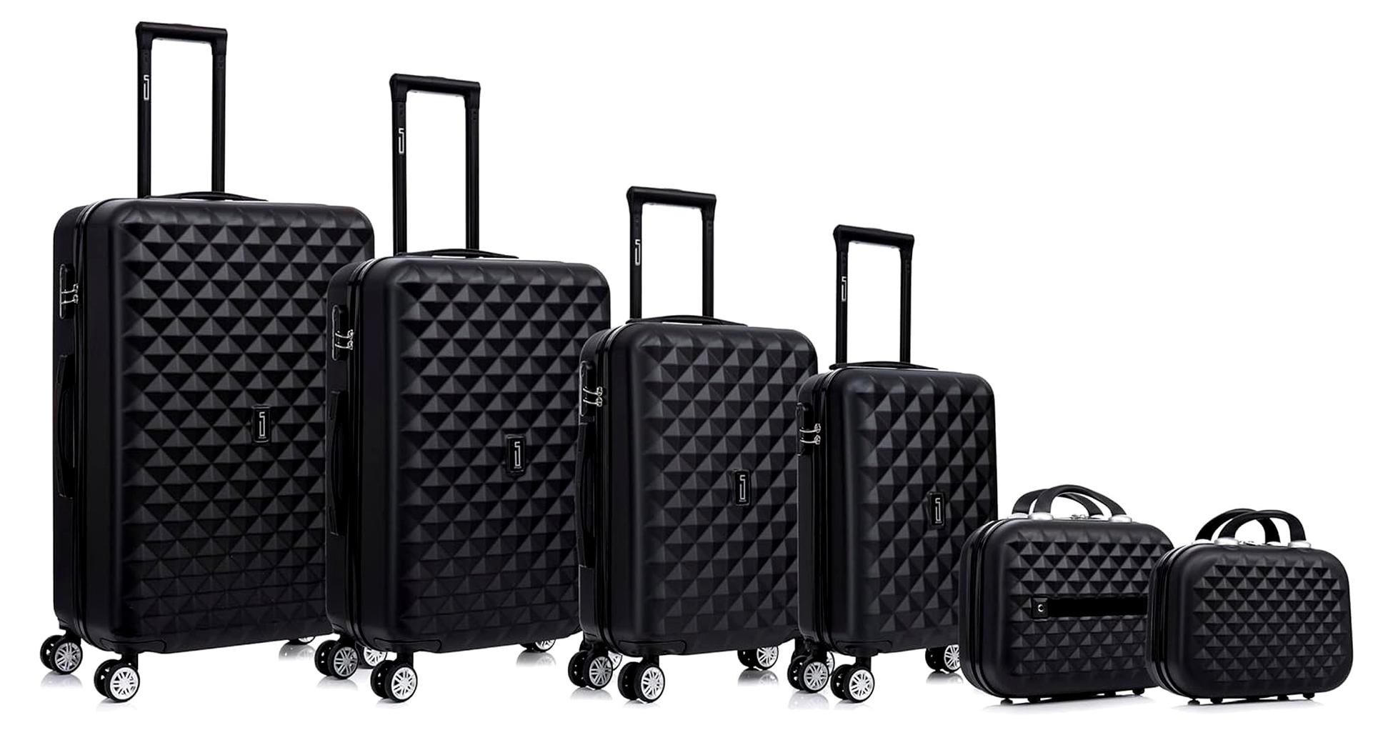6-teiliges Gepäckset | Handgepäck, Kabinenkoffer, mittelgroßer Koffer, großer Koffer und 2 Kulturbeutel | Schwarz
