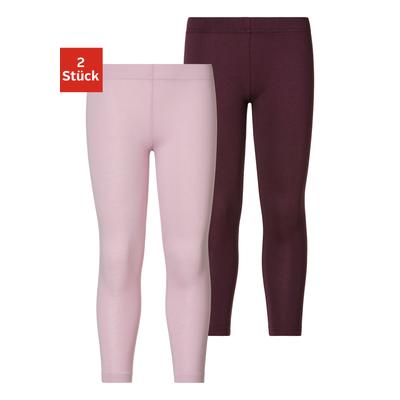 Leggings H.I.S "Mädchen", Mädchen, Gr. 116/122, N-Gr, lila (rosa, pflaume), Single Jersey, Obermaterial: 95% Baumwolle, 5% Elasthan, unifarben, Basic, bequem lang, Hosen Leggings, Basic im Doppelpack