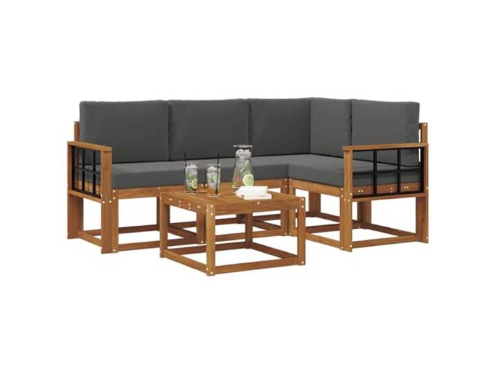 KTHLBRH Sofa-Set für den Außenbereich, 5-teilig, Holz, Akazie, Natur Modular, Lattenrost-Design, inklusive Kissen, 4-Sitzer, für Garten oder Terrasse
