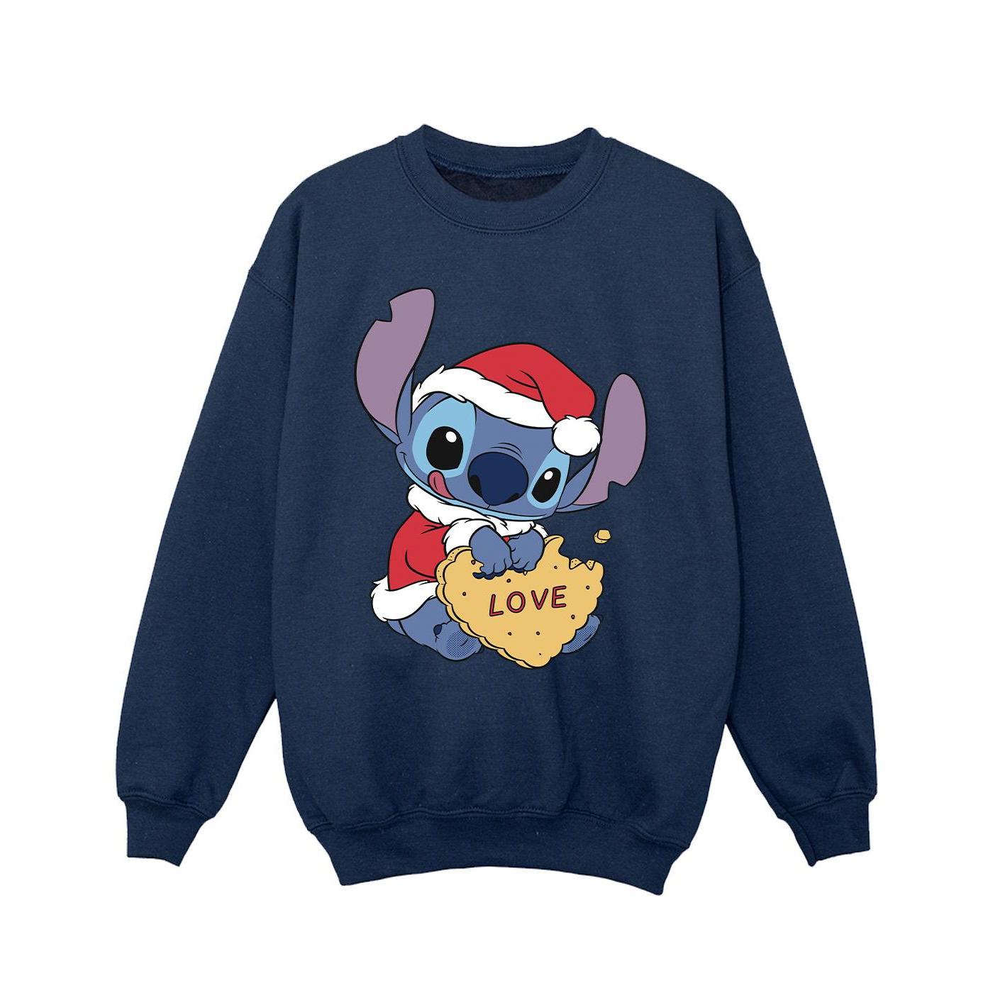 Disney Meisjes Lilo And Stitch Kerstmis Love Biscuit Sweatshirt (Marineblauw)