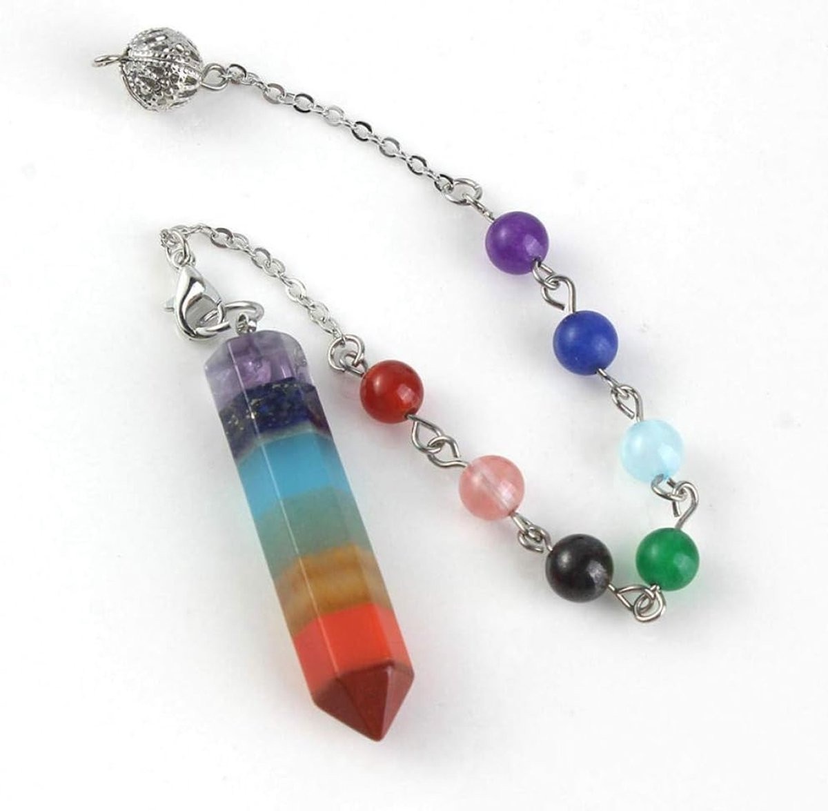 Multicolor Natuursteen Hanger - Zeshoekig Prisma Kristal Slinger voor Meditatie en Decoratie - 42 x 10 mm